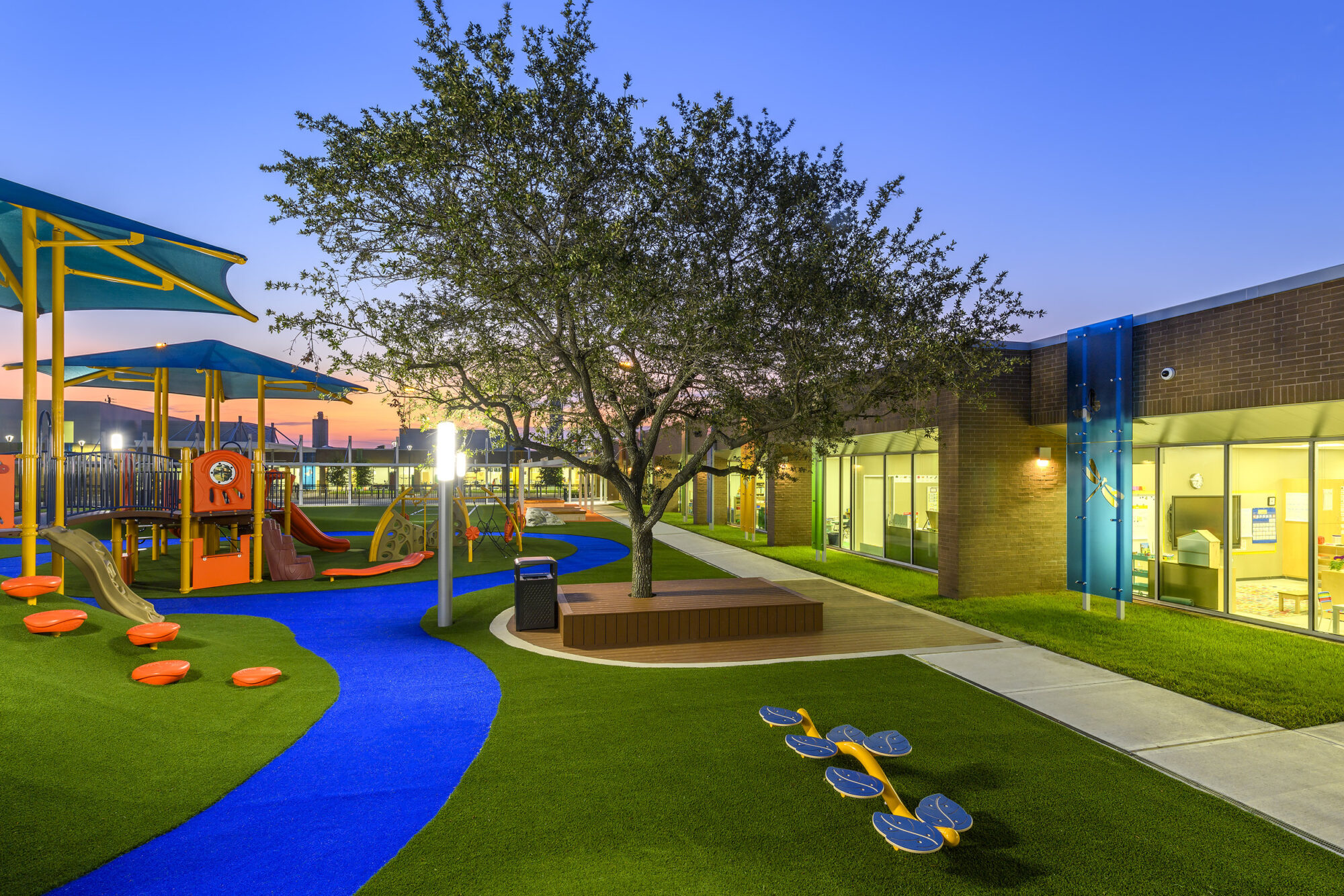 Artificial grass school yard playground