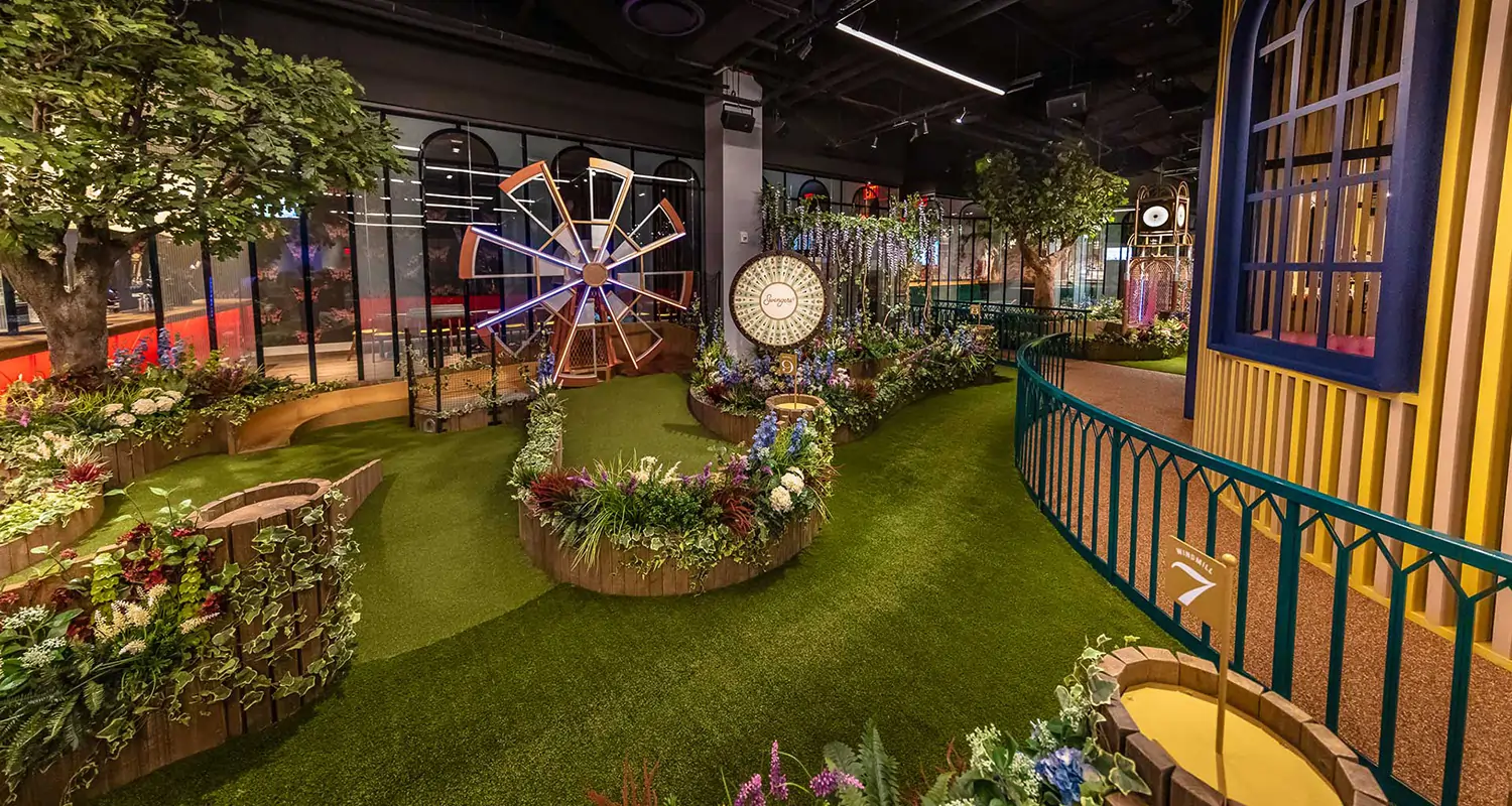 Indoor artificial grass mini golf course installed by SYNLawn