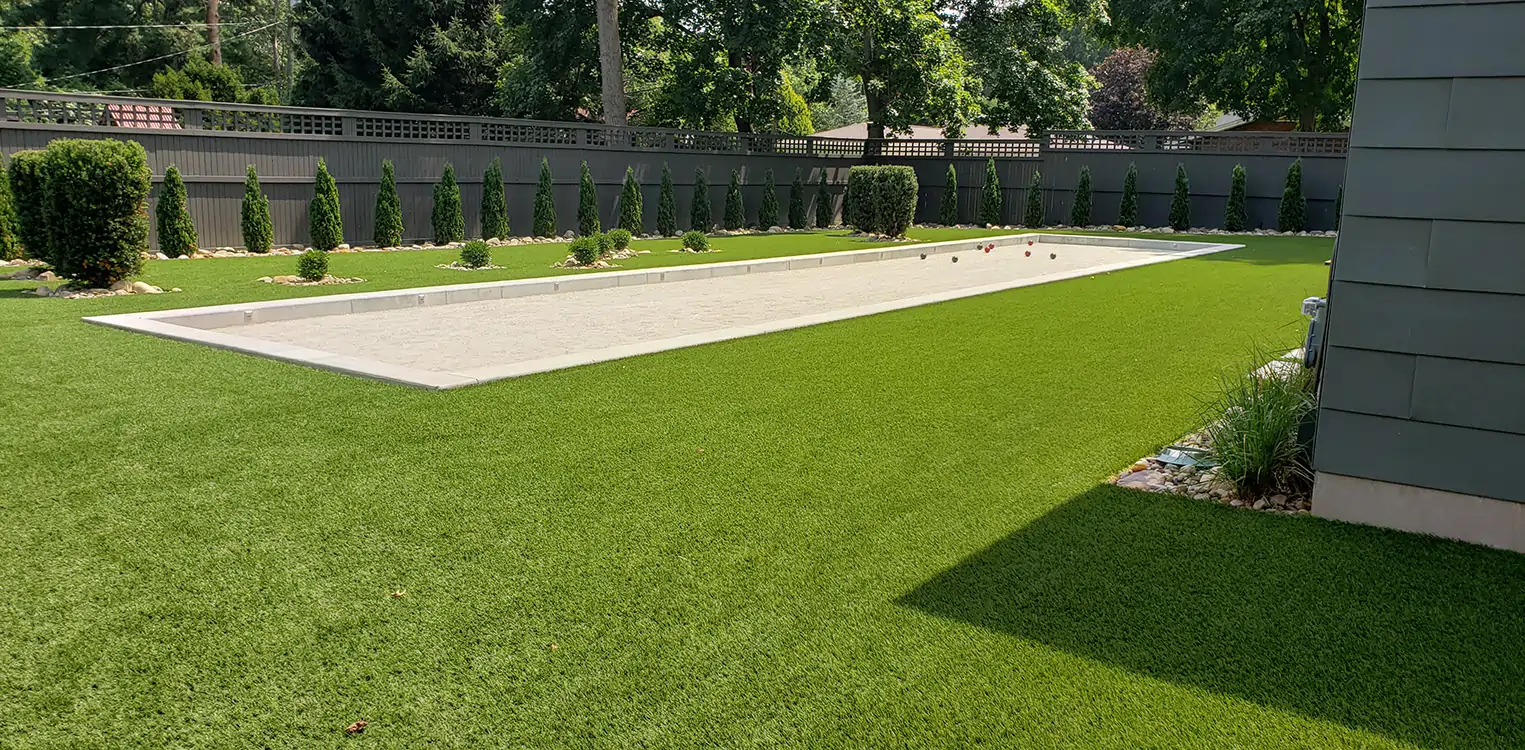 Residential bocce court with artificial grass