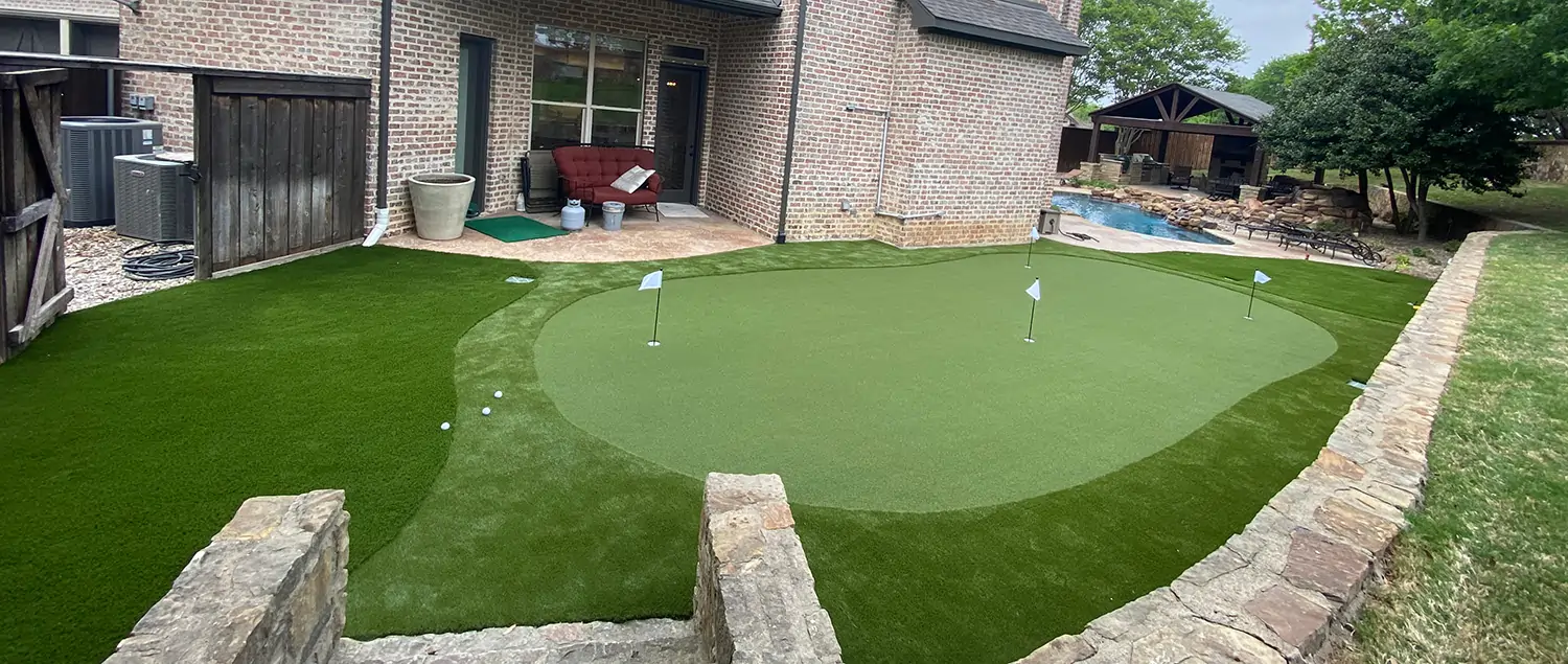 Bat area residential backyard putting green