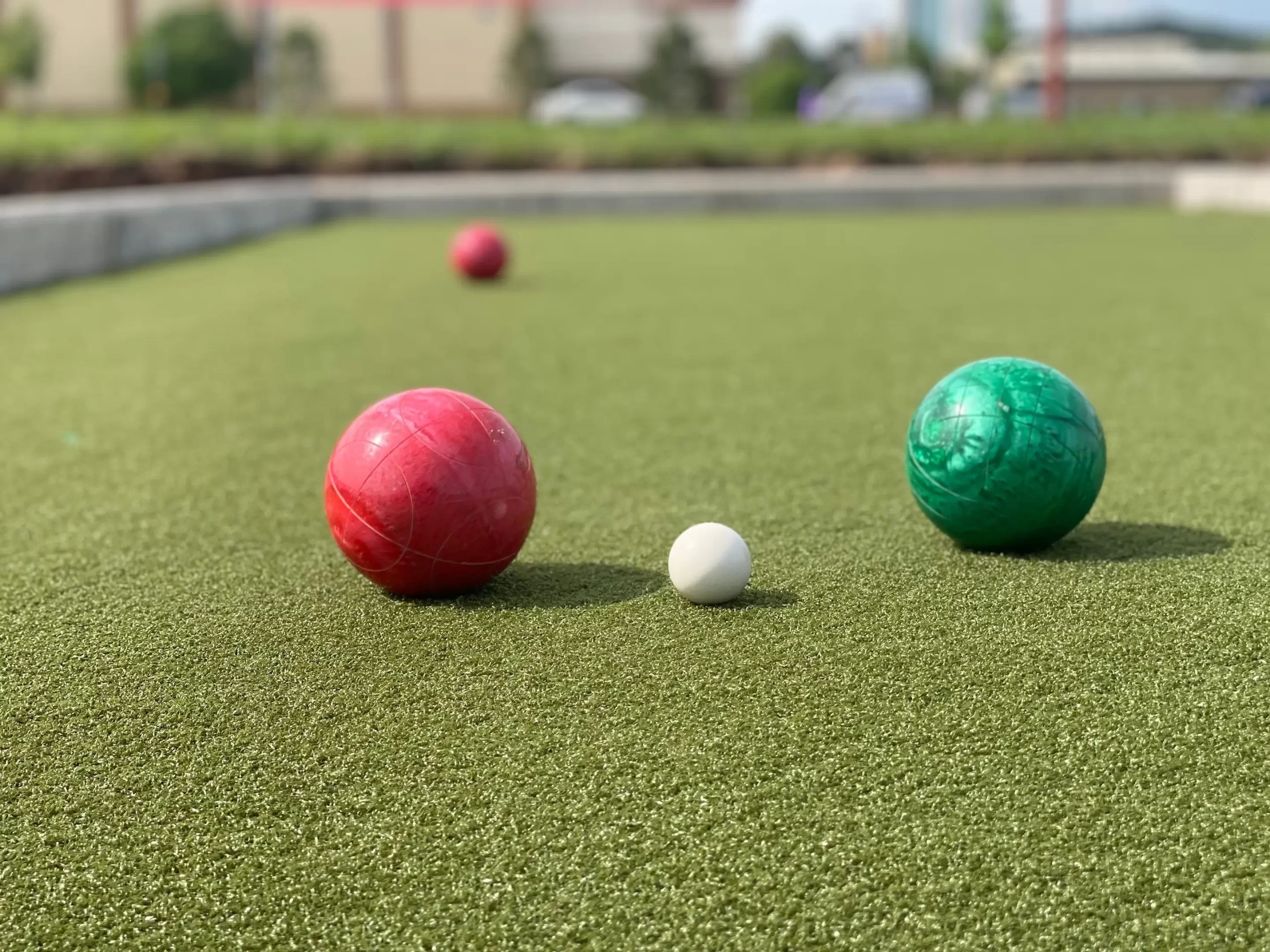 bocce ball on artificial grass lawn